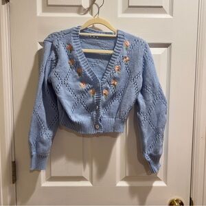 Blue Floral Knit Women's Cardigan